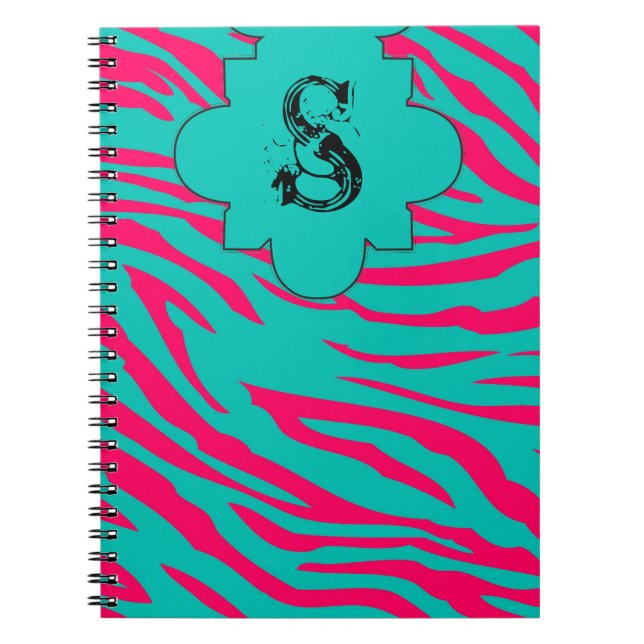 Hot Pink Aquamarin Zebra Print Animal Spiral Noteb Notizblock (Vorderseite)