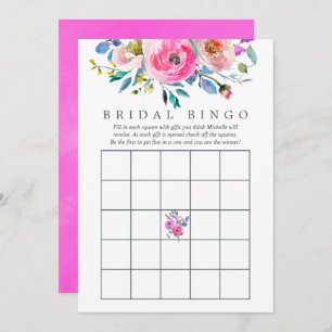 Hot-Pink-Aquarell-Brautparty Bingo Einladung