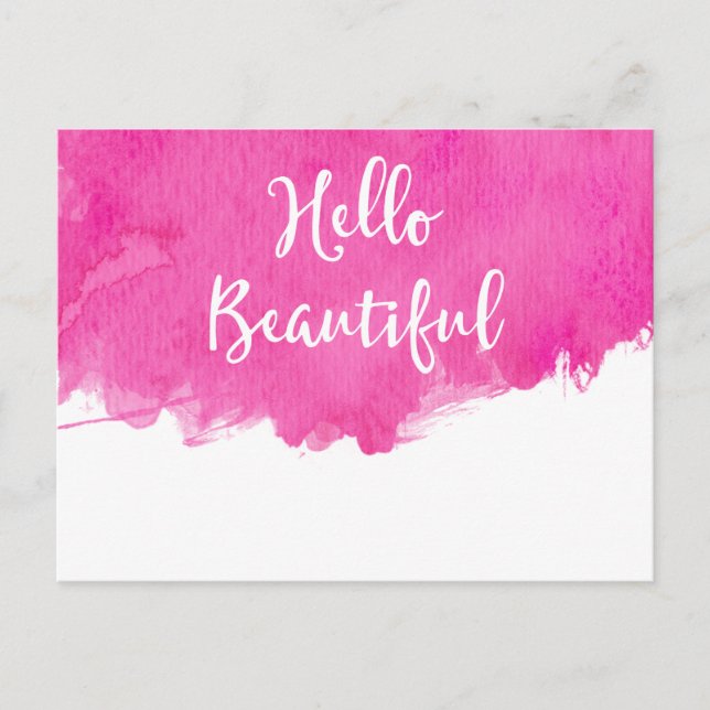 Hot Pink Aquarell Paint Spritzer Hallo Beautiful Postkarte (Vorderseite)