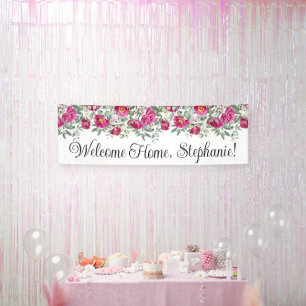 Hot Pink Aquarellbäume Begrüßung Zuhause Long Banner