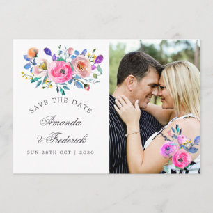 Hot-Pink-Aquarellblume Hochzeit Sichern Sie das Da Save The Date