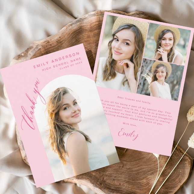 Hot Pink Arch Graduate Simple Foto Vielen Dank Dankeskarte (Von Creator hochgeladen)