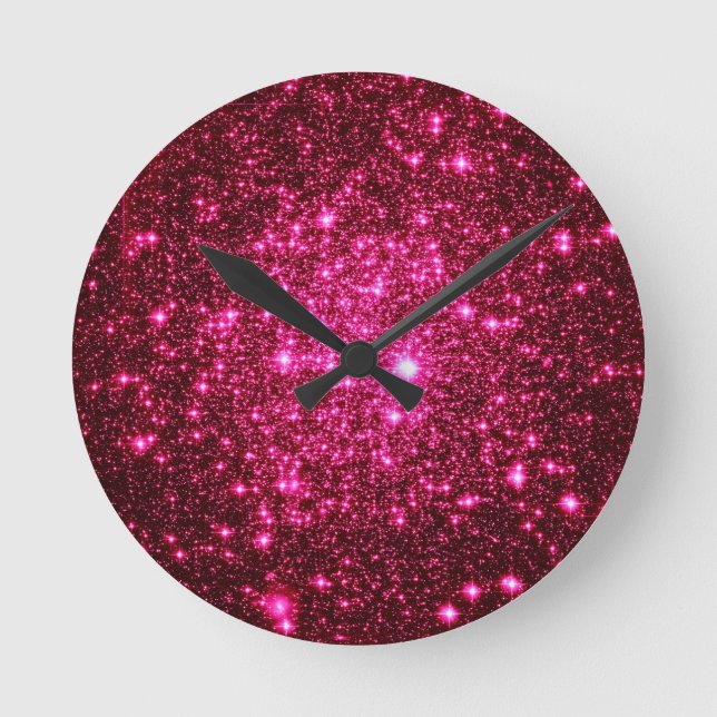 Hot Pink Astral Glitzer Runde Wanduhr (Vorderseite)