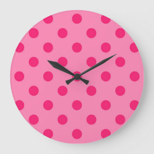 Hot Pink auf rosa Polka Dots Design Große Wanduhr