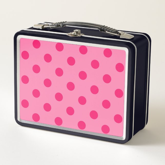 Hot Pink auf rosa Polka Dots Design Metall Brotdose (Vorderseite)
