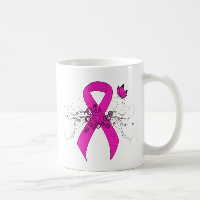Hot Pink Awareness Band mit Butterfly Kaffeetasse (Rechts)
