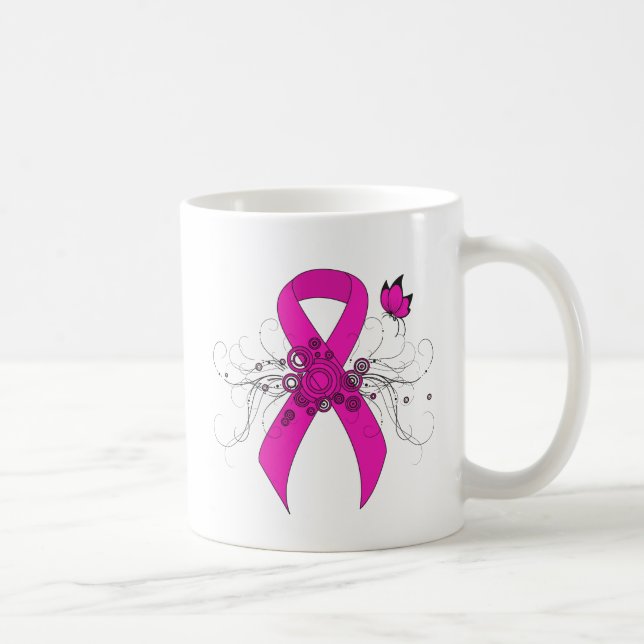 Hot Pink Awareness Band mit Butterfly Kaffeetasse (Rechts)