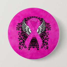 Hot Pink Awareness Ribbon mit Flügeln Button