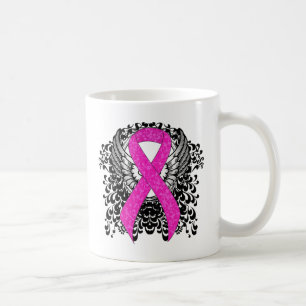 Hot Pink Awareness Ribbon mit Wings Coffee Tasse