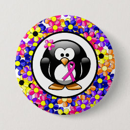 Hot Pink Awareness Ribbon Penguin Button