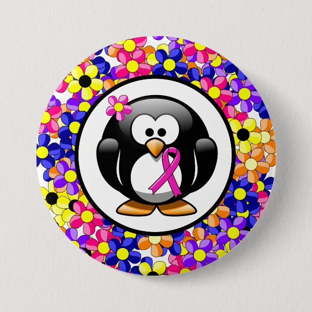 Hot Pink Awareness Ribbon Penguin Button (Vorderseite)