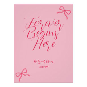 Hot Pink & Baby Pink Bow Hochzeitszeichen Poster