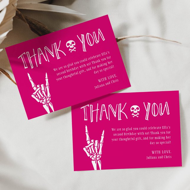 Hot Pink Bad Two The Bone Birthday Thank You Card Einladung (Von Creator hochgeladen)