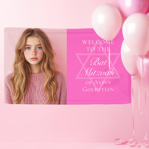 Hot Pink Bat Mitzvah Party Foto Personalisiert Banner
