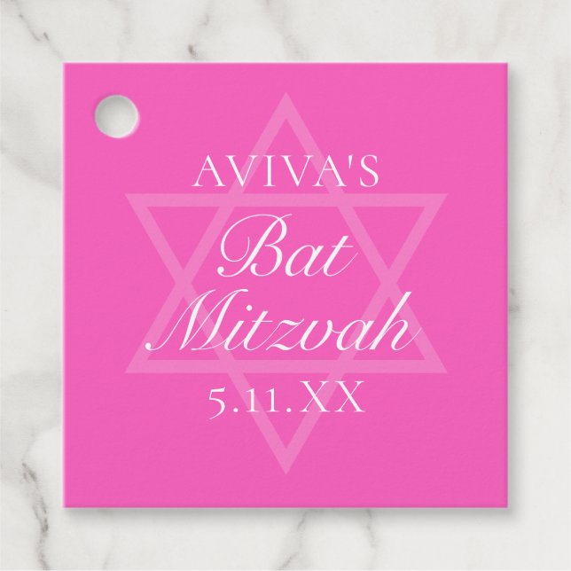 Hot Pink Bat Mitzvah Party Star von David Geschenkanhänger (Vorderseite)
