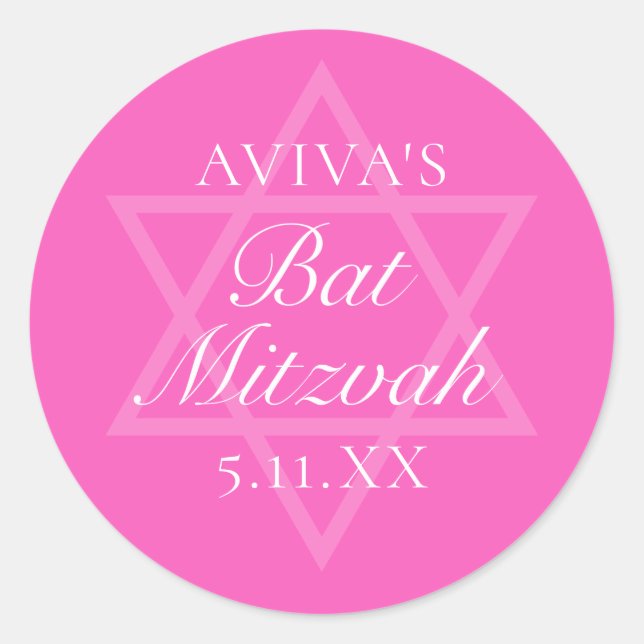 Hot Pink Bat Mitzvah Party Star von David Runder Aufkleber (Vorderseite)