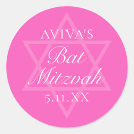 Hot Pink Bat Mitzvah Party Star von David Runder Aufkleber