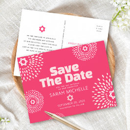 Hot Pink Bat Mitzvah Save the Date Sternexplosion Einladungspostkarte