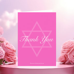 Hot Pink Bat Mitzvah Star von David Personalisiert Dankeskarte