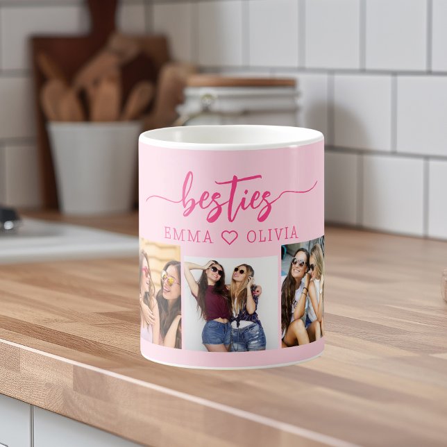 Hot Pink Besties Freunde 3 Foto Collage Keepake Kaffeetasse (Von Creator hochgeladen)