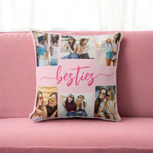 Hot Pink Besties Friends 6 Foto Collage Keepake Kissen