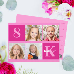 Hot Pink Birthday Girl Foto Collage Chic Postkarte