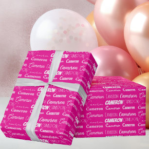 Hot Pink Birthday Trendly Personalisierter Name Geschenkpapier