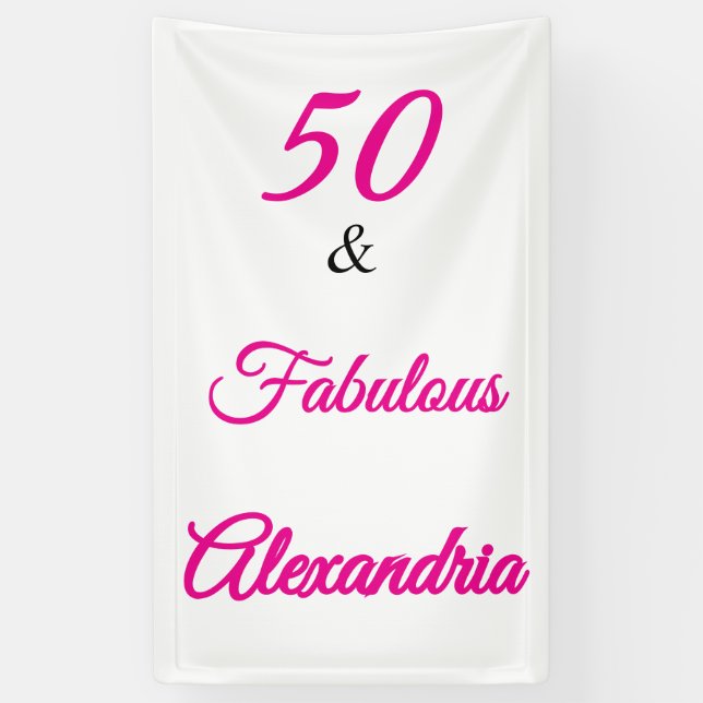 Hot Pink Black 50 & Fabulous 50th  Birthday  Banner (Vertikal)