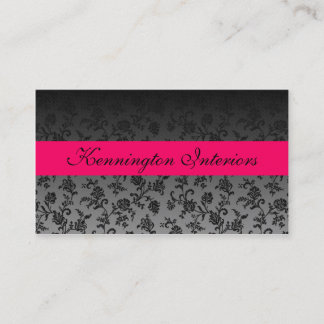 Hot Pink Black Blume Rose Damask Business Cards Visitenkarte