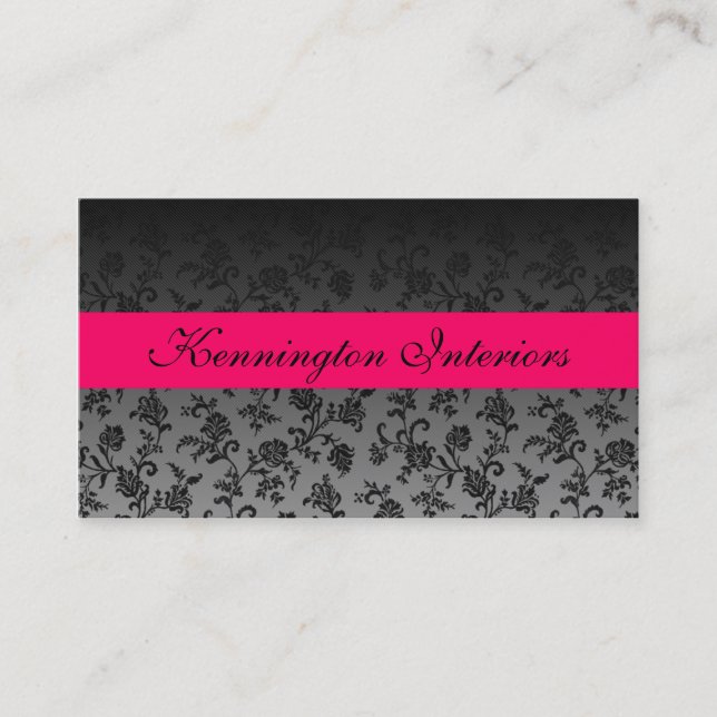 Hot Pink Black Blume Rose Damask Business Cards Visitenkarte (Vorderseite)