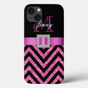 HOT PINK BLACK CHEVRON GLITTER GIRLY Case-Mate iPhone HÜLLE