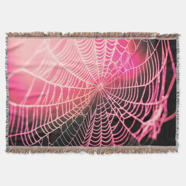 Hot Pink Black Creepy Spooky Spider Web Decke (Vorderseite)