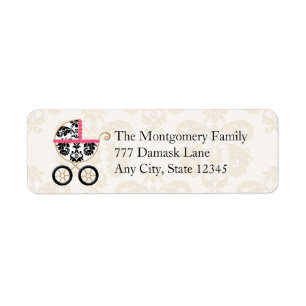 HOT PINK BLACK DAMASK BABY TRANSPORT RÜCKSENDEADRE