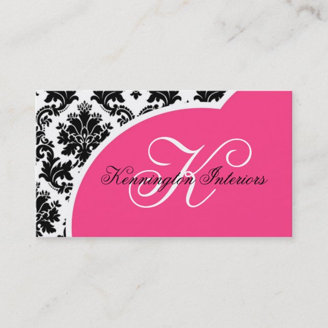 Hot Pink Black Damask Business Cards Visitenkarte (Vorderseite)