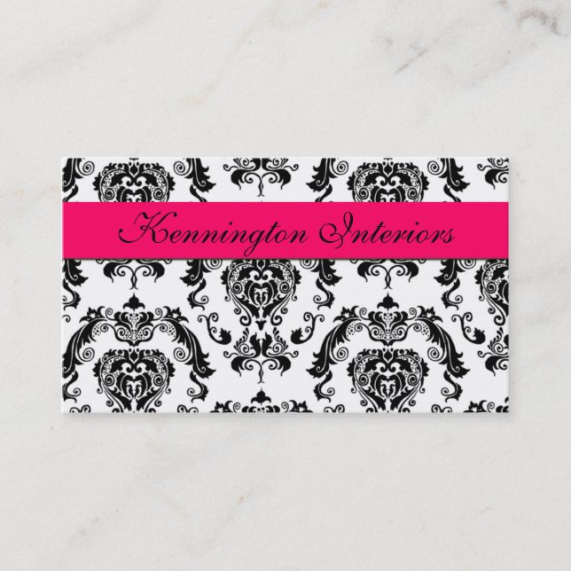 Hot Pink Black Damask Lace Business Cards Visitenkarte (Vorderseite)