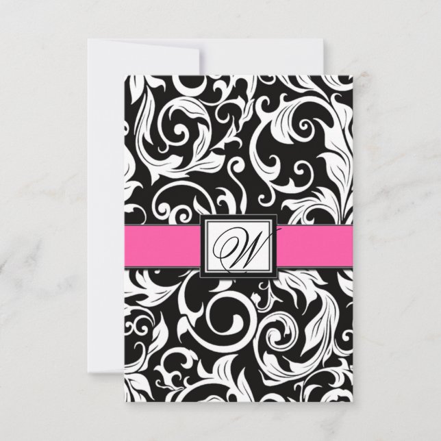 Hot-Pink-Black-Damask-RSVP-Karten RSVP Karte (Vorderseite)