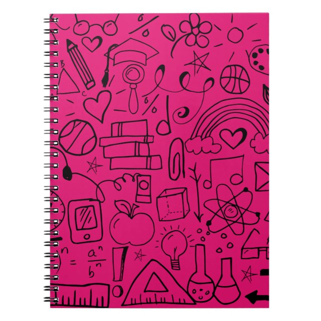 Hot Pink Black Doodle Art Rainbow Spiral Notizblock (Vorderseite)
