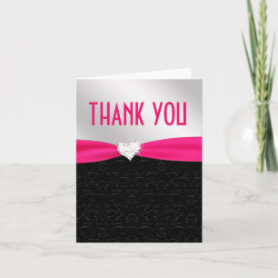 Hot Pink Black Floral Damask Diamond Vielen Dank Dankeskarte