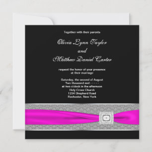 Hot Pink Black Fuchsia Pink Bow Wedding Einladung