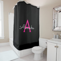 Hot Pink Black Girl Monogram Name Modern