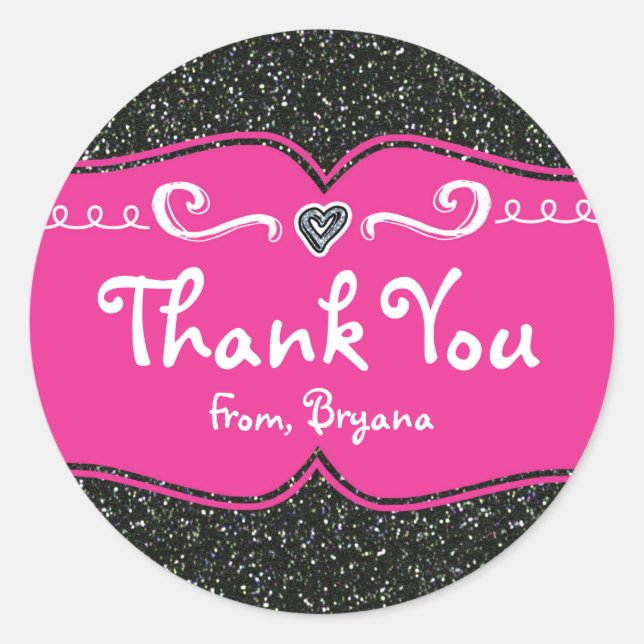 Hot Pink & Black Glitzer Geburtstagsparty Sticker (Vorderseite)