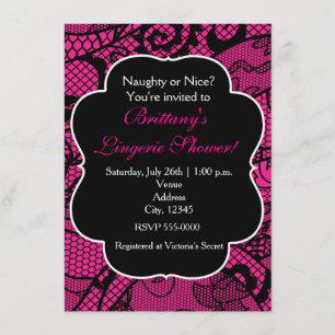 Hot Pink & Black Lace Lingerie Dusche Einladung