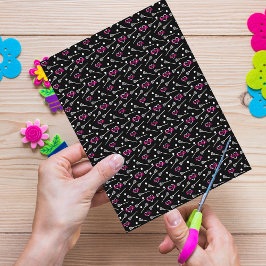 Hot Pink Black Lacrosse Stick & Hearts Scrapbook