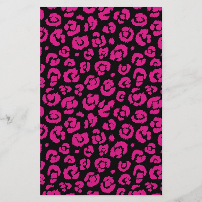 Hot Pink Black Leopard Print Briefpapier (Vorderseite)