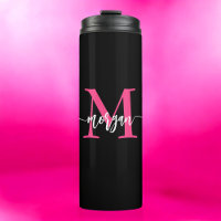 Hot Pink Black Modern Script Name Girl Monogram