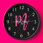 Hot Pink Black Modern Script Name Girl Monogram Uhr<br><div class="desc">Machen Sie mit unserer Hot Pink Modern Script Girly Monogram Name Large Clock eine mutige Aussage in Ihrem Raum! Mit einem lebhaften, heißen rosa Design und personalisiert mit Ihrem Namen in einem eleganten, modernen Drehbuch fügt diese Uhr jedem Zimmer eine stilvolle und persönliche Touch hinzu. Ideal für Schlafzimmer, Büroräume oder...</div>