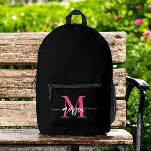 Hot Pink Black Monogram Girl's Back to School Bedruckter Rucksack