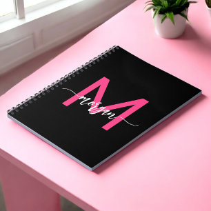 Hot Pink Black Monogram Girl's Back to School Notizblock