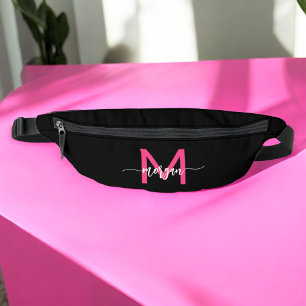 Hot Pink Black Monogram Name Girl's Script Bauchtasche