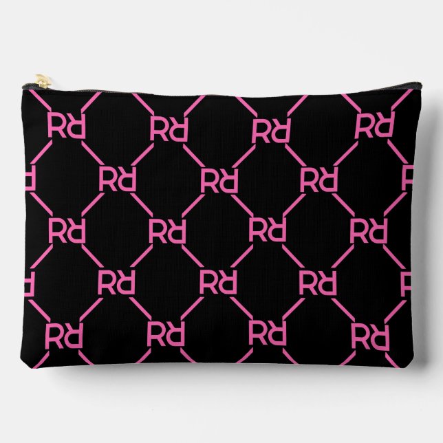 Hot Pink Black Monogram Name Girl's Ursprüngliche  Zubehörtasche (Vorderseite)